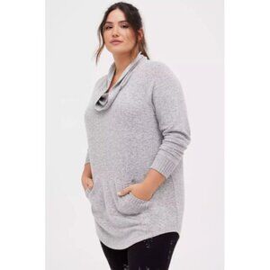 Torrid Gray Heather Super Soft Plush Cowl Neck Tunic Sweater 1X